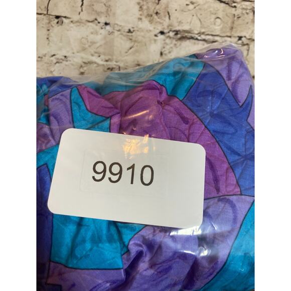 Vintage Bernini Top Womens 14 Cobalt & Purple Leaf Print Satin Button Front 80s - Picture 12 of 15